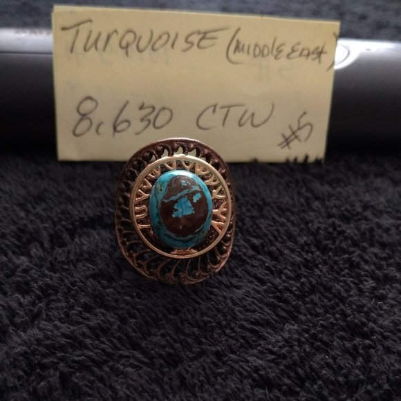 Spun webbed copper and brass ImportedEgyptian look turquoise handcrafted ring